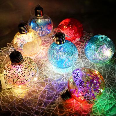 China Christmas Tree Ornaments Pendant Led Christmas Ornaments Acrylic Ball Transparent Merry Christmas Tree Led Light Ball With Glitter for sale