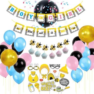 China Bee Theme Decoration Boy or Girl What Want It Bee Banner Photo Props Cake Toppers 4D Foil Balloons Honey Bee Gender Reveal Party Decorations Kit for sale