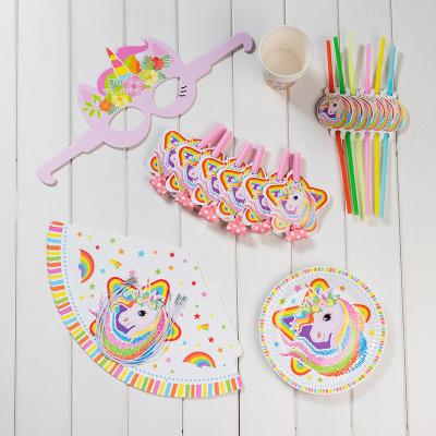 China Birthday Decoration Supplies New Unicorn Theme Kids Birthday Party Decoration Supplies Set Unicorn Disposable Tableware Wholesale for sale