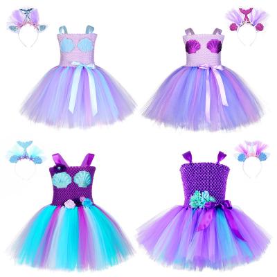 China Little Mermaids Little Mermaid Dress Girl Summer Dress Mermaid Tutu Dress Girls Purple Tulle Party Costume for sale