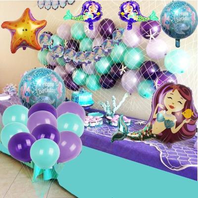 China Kids Birthday Party Mermaid Bunting Banner Balloons Fish Net Mermaid Party Supplies Set For Under The Sea Party Decoration for sale