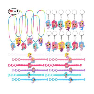 China 30pack Kids Birthday Party Mermaid Bracelet Necklace Key Chains Mermaid Party Supplies For Kids Mermaid Birthday Gifts for sale