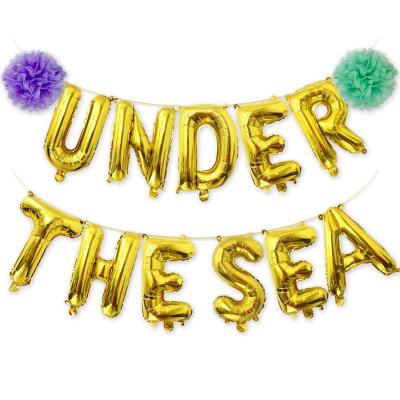 China Mermaid Party Decoration Gold Mylar Letter Under The Sea Balloons Banner For Under The Sea Party Decorations Mermaid Party Supplies for sale