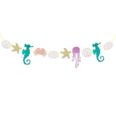 China Party Decoration Glitter Mermaid Seashell Banner Bunting Garland Under The Sea Decoration for Mermaid Birthday Party Supplies for sale