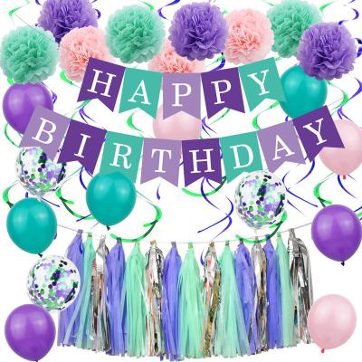 China Aluminum & hot amazon sale mermaid happy birthday party banner paper ideas swirl tassel balloon mermaid party supplies for party wall decorations for sale