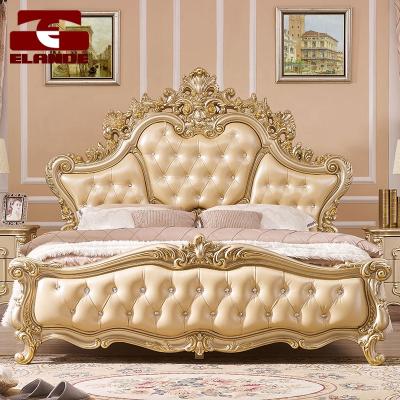 China European leather storage bed queen princess wedding bed crown cut out luxury queen villa king bed for sale