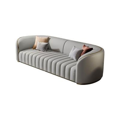 China Simple Modern Family Living Room Sofa Three (The Other) Adjustable Light Luxury Leather Sofa Small Curved Art Leather Sofa for sale