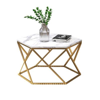 China Modern Hexagonal Marble Coffee Table Adjustable Coffee Table Small Stainless Steel Living Room Furniture for sale