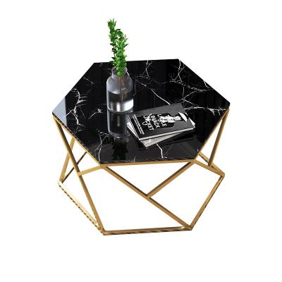 China (Height) Adjustable Coffee Table Stainless Steel Small Hexagonal Marble Living Room Furniture for sale