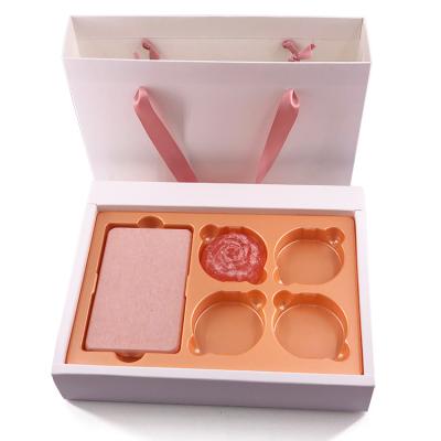 China Offset Printing Customized High Quality Orange Plastic Soap Set Packing Box With Champagne Ribbon for sale