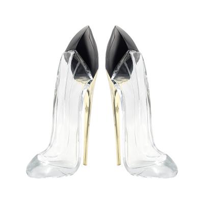 China Cosmetic Wholesale Manufacturer 80ml Unique High Heeled Shoes Shaped Custom Color Luxury Empty Spray Perfume Glass Bottle for sale