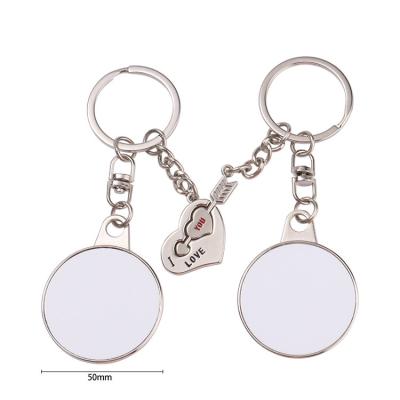 China Wholesale Customized Round Shape DIY Sublimation Metal Fasion Round Key Chain For Lovers for sale