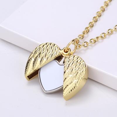 China 2023 Sublimation Blanks Romantic Gift Ideas Valentine's Day Heart Pendant Angel Wings Jewelry Lockets Angel Wings Necklace DIY Printing for sale