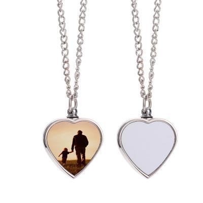 China Custom Heart Shaped Heart Shaped Pendant Jewelry Romantic Sublimation Necklace Cremation Necklace Wholesale Urn Necklace For Ashes for sale