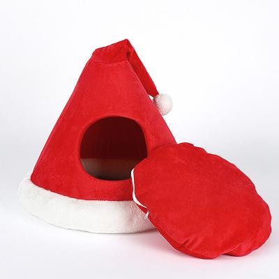 China Christmas Hat Pet Bed, Removable And Washable Breathable Cat House Cat Yurt Bed for sale