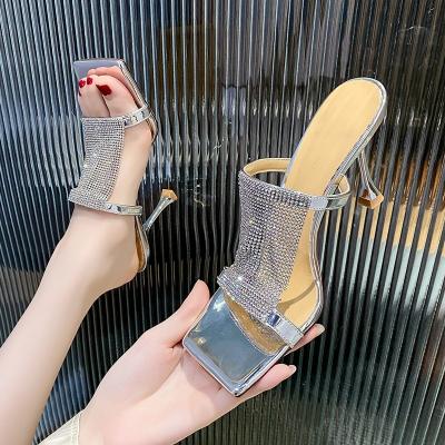 China Cushioning Luxury new style temperament high-heeled sandals Sexy transparent women's rhinestone high-heeled shoes for sale