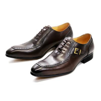 China Breathable Popular Classic Italian design Leather men shoes Office Business Wedding dress shoes Lace up Buckle strap Oxford shoes for Men for sale