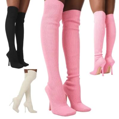 China Other Autumn and winter new elastic knit pointed stiletto women's boots wholesale fashion boots women's shoes knee-length long tube for sale