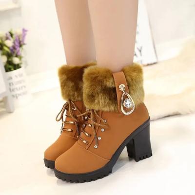 China New fashion thermal women's shoes high heels snow warm women's boots women's snow buckle boots winter shoes 2023 for sale