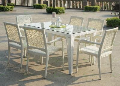 China Luxury White Outdoor Furniture Wicker Dining Sets Stack-able Armrest Chairs for sale