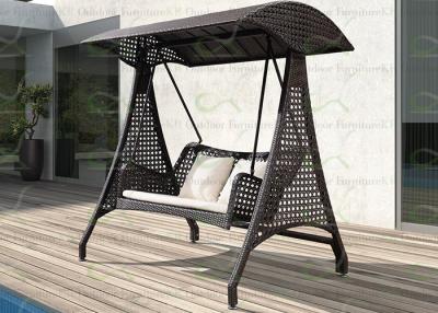 China Black Patio Swing Chair Rattan Hanging Chair with Weaved Canopy for Outdoor for sale