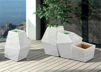 China White Trapezoid Plastic Rattan Flower Pot PE Wicker Planters for Inside & Outside for sale