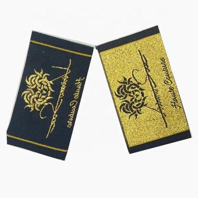 China Damask Garment Label Gold Matte Satin Soft Cotton Woven Washable Custom Straight Cut Silk Label for sale