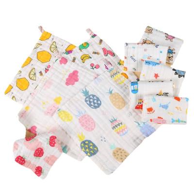 China Viable Factory Wholesale Cute Cartoon Patterns 25*25cm Square 6 Layers Baby Soft Washcloth Cotton Muslin Gauze for sale