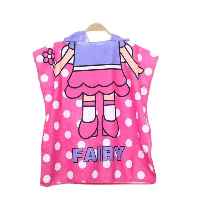 China Viable Wholesale Animal Design Customized Microfiber Cartoon Printed Baby Beach Poncho Blankets Kids Towel for sale