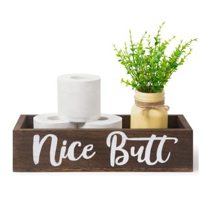 China Funny Rustic Wooden Funny Home Decor Bathroom Box Farmhouse Toilet Paper Holder Europe Interesting Butt Box for sale