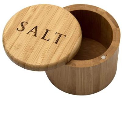 China OEM Bamboo Salt Box Bamboo Storage Box With Magnetic Swivel Lid Wooden Salt Box for sale