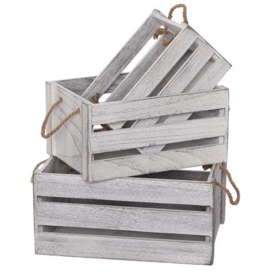 China Natural Europe Farmhouse Set Of 3 Whitewashed Decorative Wooden Nesting Crate Storage for sale