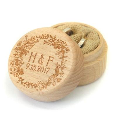 China Rustic Natural Handmade Beech Solid Storage Organizer Round Wooden Ring Box for sale