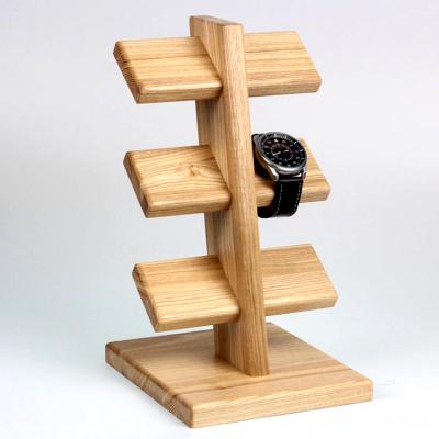 China Europe 3 Tier Wrist Solid Timber Wooden Watch Display Stand for sale