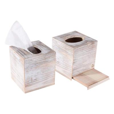 China eco-friendly rustic natural barnwood 2 square torched solid wood fabric box lid set for sale