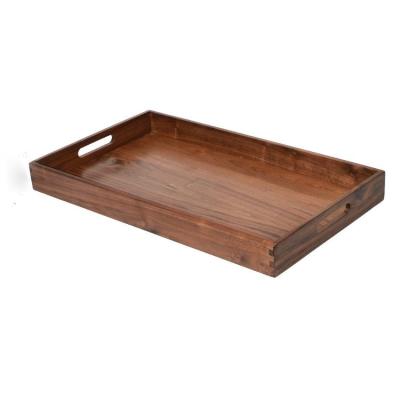 China Extra Large Wooden Tray Ottoman Tray With Handle Wooden Decor Shelf / Decorative Handmade Wooden Tray Vintage Serving for sale