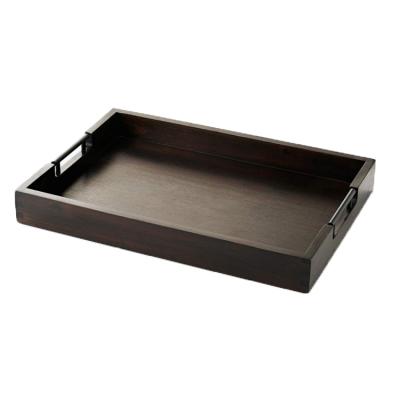 China Eco-friendly Modern Natural Rectangle Large Black Serving Stool Wood Tray Wholesale for sale