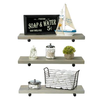 China Wholesale Modern Natural Wash Storage Set 3 White Floating Rustic Wooden Wall Shelf for sale