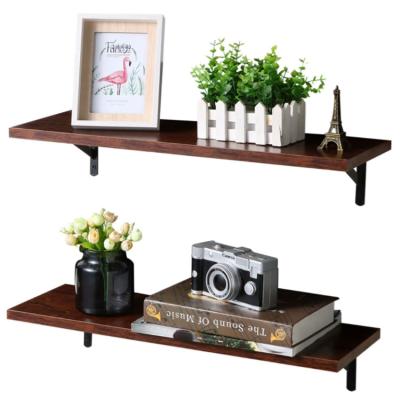 China Antique Natural Storage Set of 2 Brown Hanging Folating Wall Mounted MDF Wood Shelves for sale