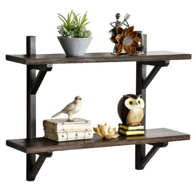 China Vintage Natural Brown 2 Tier Kitchen Wall Mounted Floating Shelf Of Wooden Storage for sale