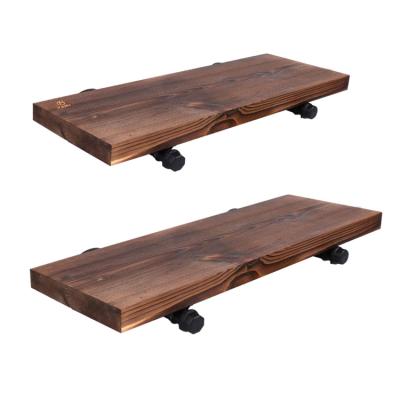 China Dark Brown Rustic Natural Pine 2 Storage Set Mounted Floating Shelves Wall Wood for sale