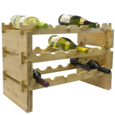 China OEM 3-Tier Wine Rack 18-Bottle Bamboo Stackable Wooden Wine Rack Wine Racks For Bottles for sale