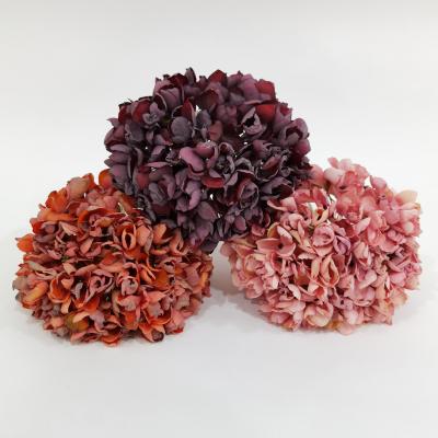 China Decorative Flower Wedding Decor Burnt New Real Fabric Hydrangea Wedding Touch Quality Artificial Home Decor Material Artificial Hydrangea for sale