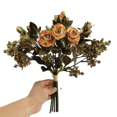 China Home Wedding Decoration Flowers Wholesale New Design Artificial Burnt Roses Vintage Color High Quality Roses For Bride Wedding Home Decoration Flowers for sale