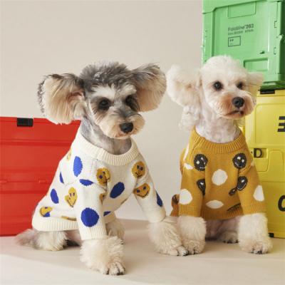 China Sustainable Luxury Soft Winter Dog Smile Face Outerwear Hand Knit Sweaters Fashion Dogs Cloth Pet Clothes for sale