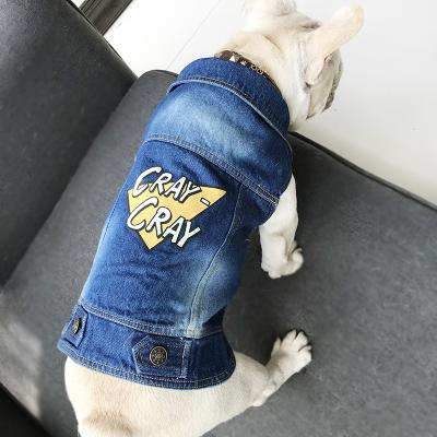 China Viable Wholesale Fashionable French Bulldog Denim Overalls Dog Coat Jeans Jacket Pet Clothes for sale