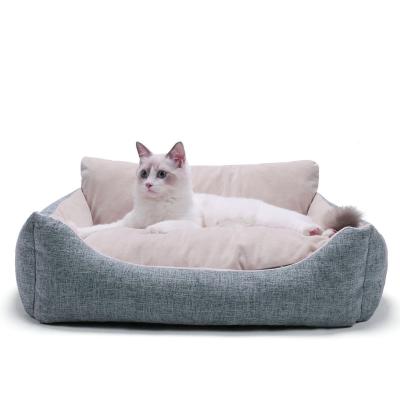 China Luxury Rectangle Stuffed Washable Comfortable High Quality Breathable Cat Pet Bed Luxury Thick Portable for sale