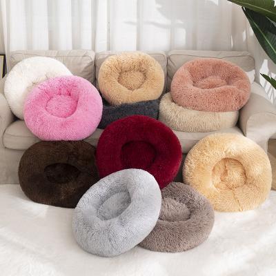 China Portable Plush Washable Cat And Dog Bed Soothing Round Fluffy Custom Made Velvet Warmer Breathable for sale