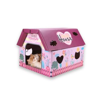 China Modern Pet Folding Cheap Luxury Cat Box House Indoor With Scratchers Hot Sale Viable for sale