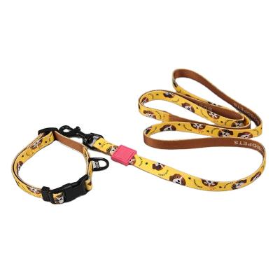 China Wholesale Design Print Design Polyester Pet Products Factory Pet Dog Collar And Leash Modern Stocked Set for sale